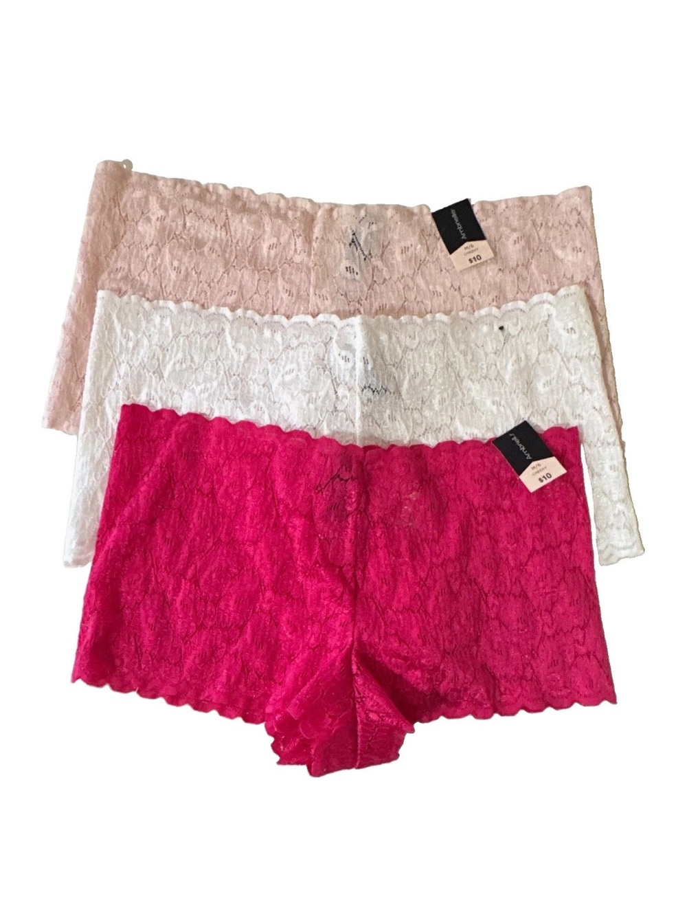Ambrielle Cheeky Lace Boyshort Panties 3-Pack M Pink/White/Hot Pink Stretch